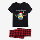 Christmas Matching Family Pajamas Cartoon Merry Christams Lights Black Pajamas Set