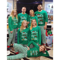 Christmas Matching Family Pajamas Santa Please Stop Here We Have Cookies Green Stipes Pajamas Set