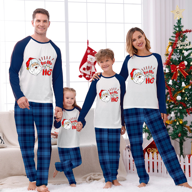 Christmas Matching Family Pajamas HO HO HO Laugh Santa Blue Pajamas Set