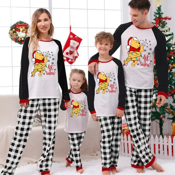 Christmas Matching Family Pajamas Cartoon Let it Snow Teddy Bear Green Pajamas Set