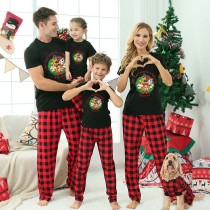 Christmas Matching Family Pajamas Cartoon Christmas Wreath Puppy Dog Black Pajamas Set
