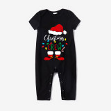 Christmas Matching Family Pajama Santa Christmas Crew Lights Black Seamless Pajamas Set