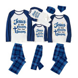Christmas Matching Family Pajamas Jesus Is The Reason To The Season Blue Plaids Pajamas Set