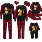 Christmas Matching Family Pajamas Cartoon Let it Snow Teddy Bear Black Pajamas Set