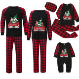 Christmas Matching Family Pajamas Red Plaid Truck with Christmas Tree Black Plaid Pajamas Set With Baby Pajamas