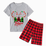 Christmas Matching Family Pajamas Cartoon Mouse Believe Tree Gray Short Pajamas Set