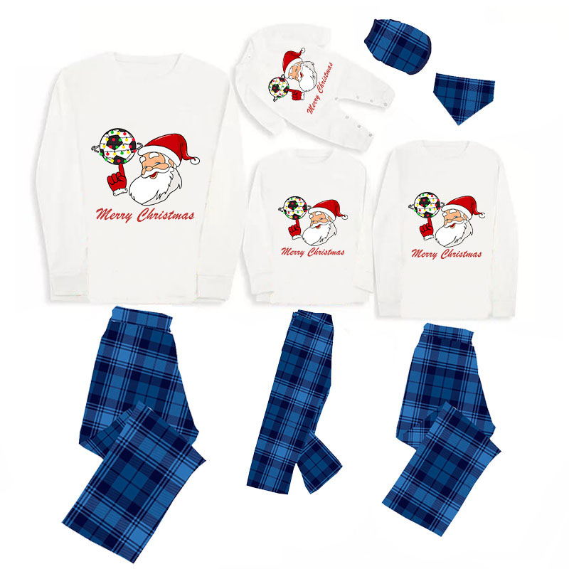 Christmas Matching Family Pajama Santa Football Blue Christmas Pajamas Set
