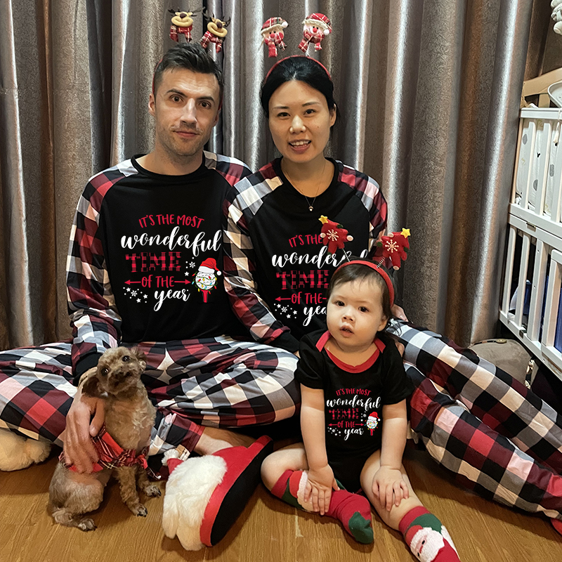 Christmas Matching Family Pajama It Is The Most Wonderful Time Wine Multicolor Christmas Pajamas Set