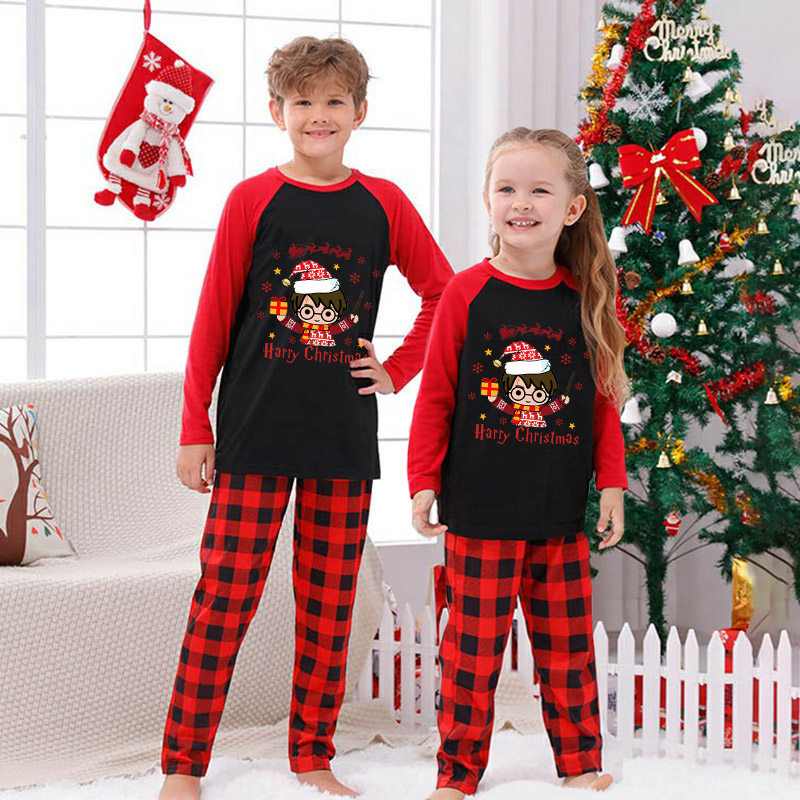 Kids Christmas Pajamas Merry Christmas Snoowflake Cartoon Pajamas