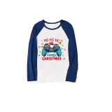 Christmas Matching Family Pajama Cartoon HO HO HO Game Blue Christmas Pajamas Set
