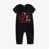 Christmas Matching Family Pajama Elk Play Basketball Black Christmas Pajamas Set