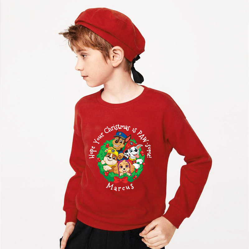 Kids Christmas Tops Cartoon Christmas Wreath Puppy Dog Christmas Sweater