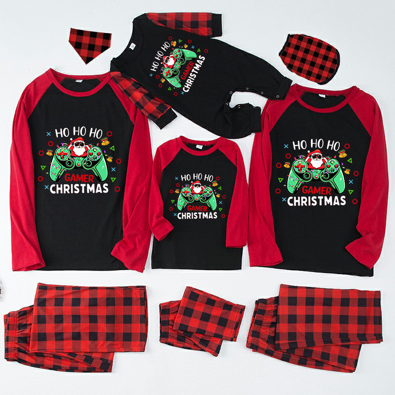 Christmas Matching Family Pajama Cartoon HO HO HO Game Multicolor Christmas Pajamas Set