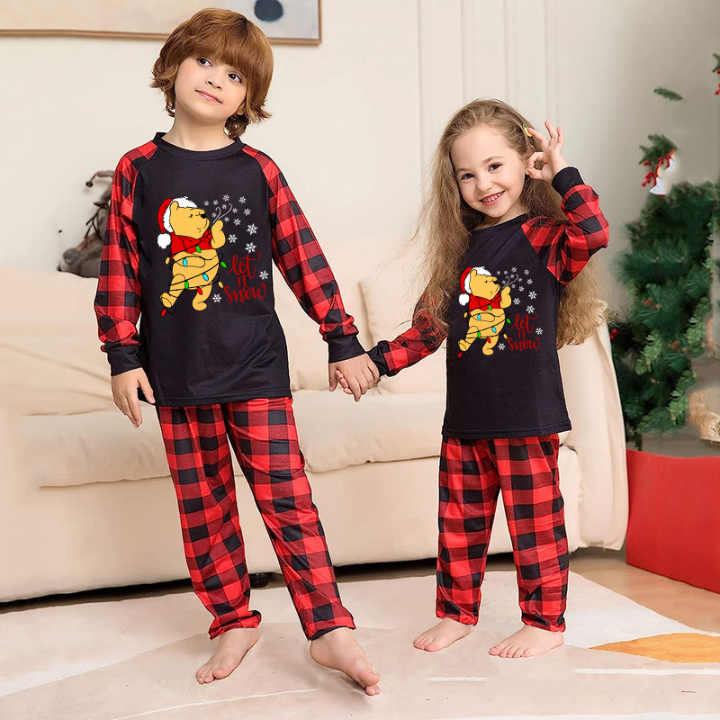 Kids Christmas Pajamas Merry Christmas Snowflake Teddy Bear Cartoon Pajamas