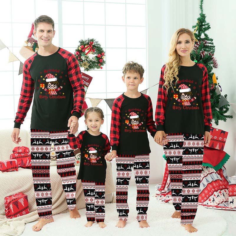 Christmas Matching Family Pajama Cartoon Harry Snowflake Black Christmas Pajamas Set