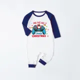 Christmas Matching Family Pajama Cartoon HO HO HO Game Blue Christmas Pajamas Set