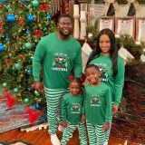Christmas Matching Family Pajama Cartoon HO HO HO Game Green Stripes Christmas Pajamas Set