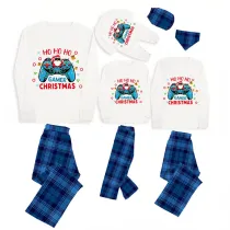 Christmas Matching Family Pajama Cartoon HO HO HO Game Blue Christmas Pajamas Set