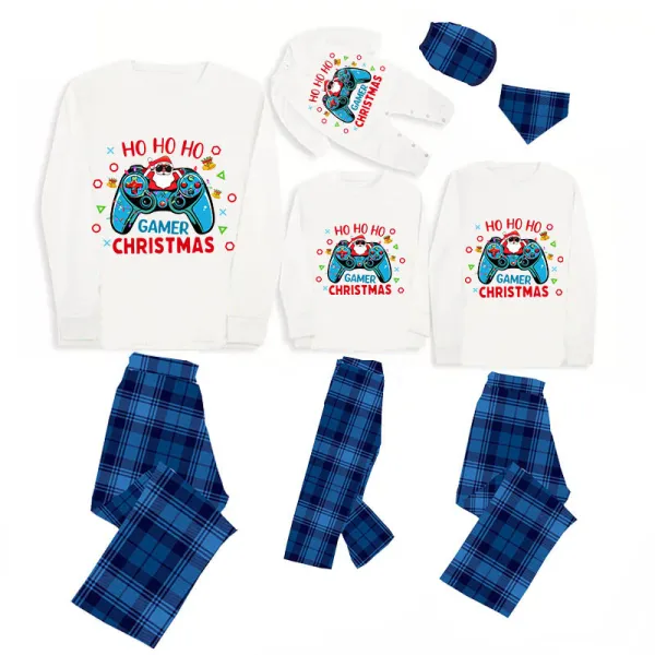 Christmas Matching Family Pajama Cartoon HO HO HO Game Blue Christmas Pajamas Set