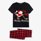 Christmas Matching Family Pajama Santa HO HO HO Ice Hockey Black Christmas Pajamas Set