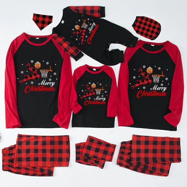 Christmas Matching Family Pajama Elk Play Basketball Multicolor Christmas Pajamas Set