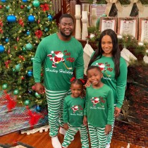 Christmas Matching Family Pajama Santa HO HO HO Ice Hockey Green Stripes Christmas Pajamas Set