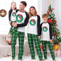 Christmas Matching Family Pajamas Cartoon Kitten Wreath Green Pajamas Set