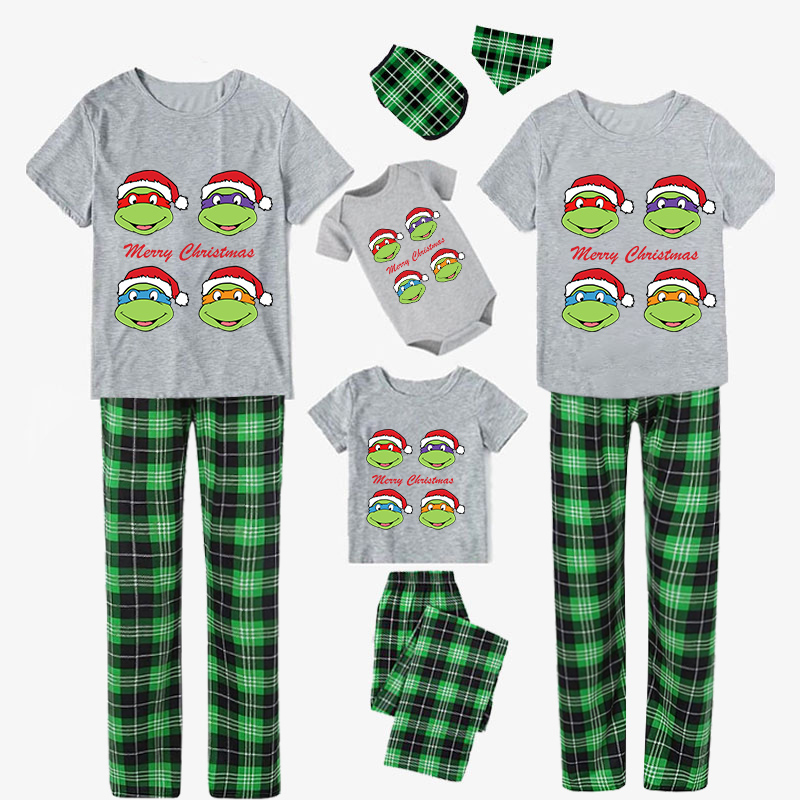 Christmas Matching Family Pajamas Cartoon Tortoise Short Green Pajamas Set