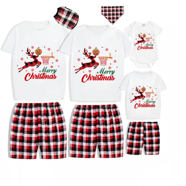 Christmas Matching Family Pajama Elk Play Basketball White Christmas Pajamas Set