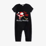 Christmas Matching Family Pajama Santa HO HO HO Ice Hockey Black Christmas Pajamas Set