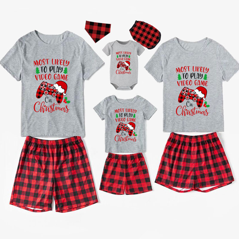 Christmas Matching Family Pajama Cartoon Most Likely To Play Game White Christmas Pajamas Set