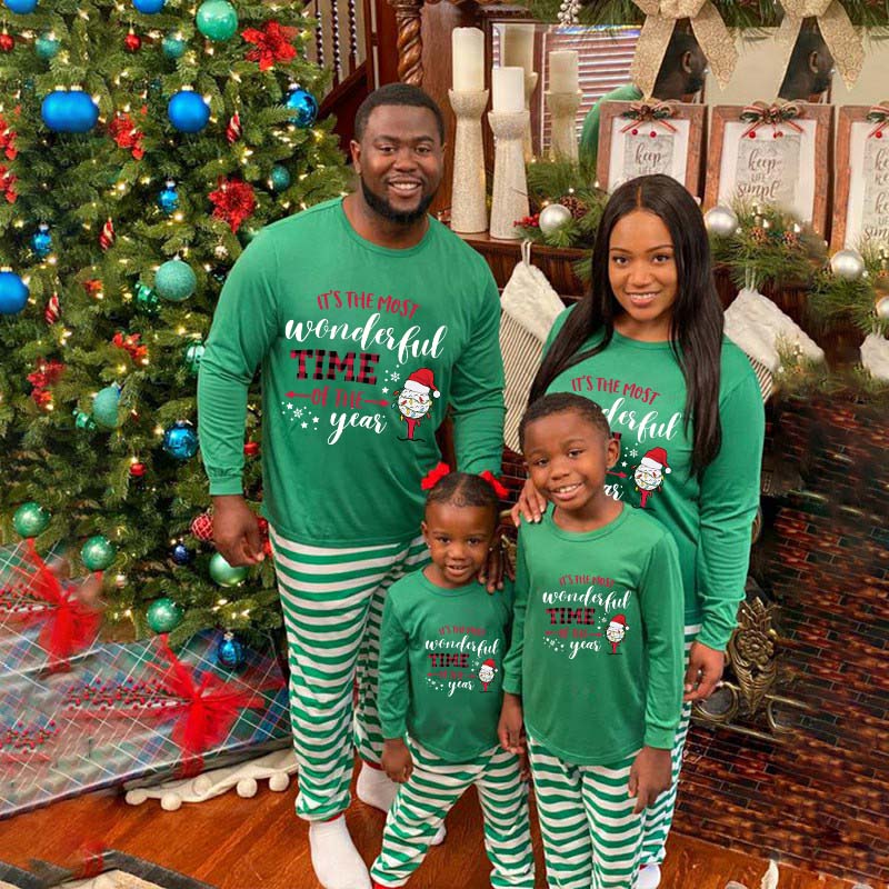 Christmas Matching Family Pajama It Is The Most Wonderful Time Wine Green Stripes Christmas Pajamas Set