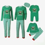 Christmas Matching Family Pajama Cartoon HO HO HO Game Green Stripes Christmas Pajamas Set