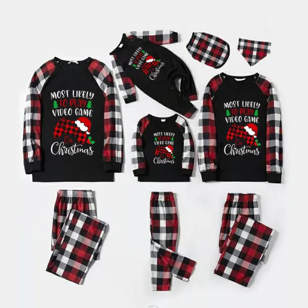 Christmas Matching Family Pajama Cartoon Most Likely To Play Game Multicolor Christmas Pajamas Set