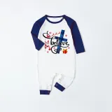 Christmas Matching Family Pajamas Santa Believe Crosses Blue Pajamas Set
