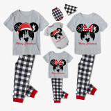 Christmas Matching Family Pajamas Cartoon Mouse With Christmas Hat Blue Plaids Pajamas Set