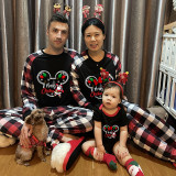Christmas Matching Family Pajamas Cartoon Mouse Merry Christmas Santa Black White Plaids Pajamas Set