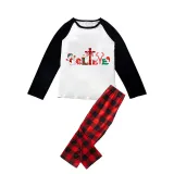 Christmas Matching Family Pajamas Believe Snowman Plaids Pants Pajamas Set