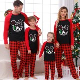 Christmas Matching Family Pajamas Cartoon Mouse Merry Christmas Santa Fireworks Black White Plaids Pajamas Set