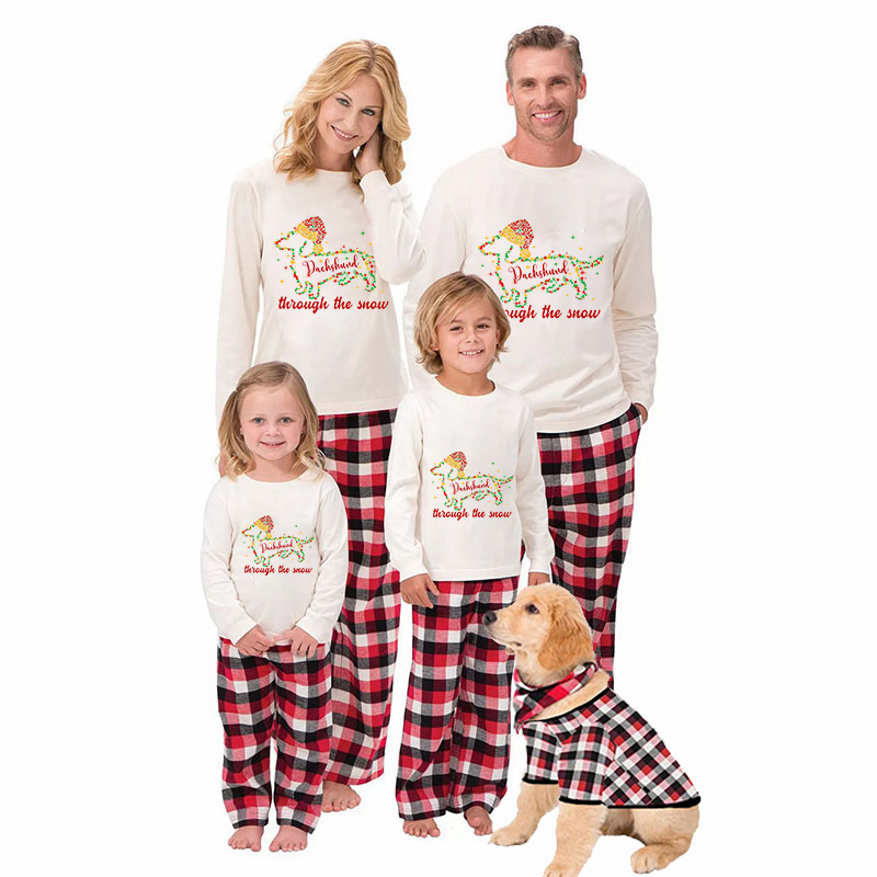 Christmas Matching Family Pajamas Dachshund Through the Snow Points White Pajamas Set