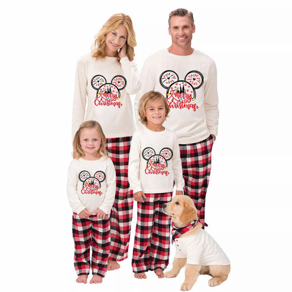 Christmas Matching Family Pajamas Cartoon Mouse Castle Merry Christmas White Pajamas Set