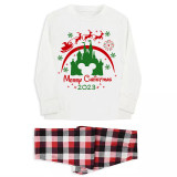 Christmas Matching Family Pajamas Cartoon Mouse Castle Santa Deer White Pajamas Set