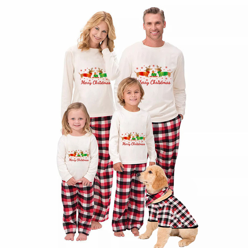 Christmas Matching Family Pajamas Merry Christmas Dachshund Heart White Pajamas Set