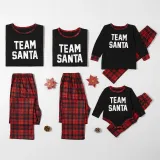 Plus Size Christmas Family Matching Pajamas Sets Team Santa Slogan Top and Red Plaids Pants