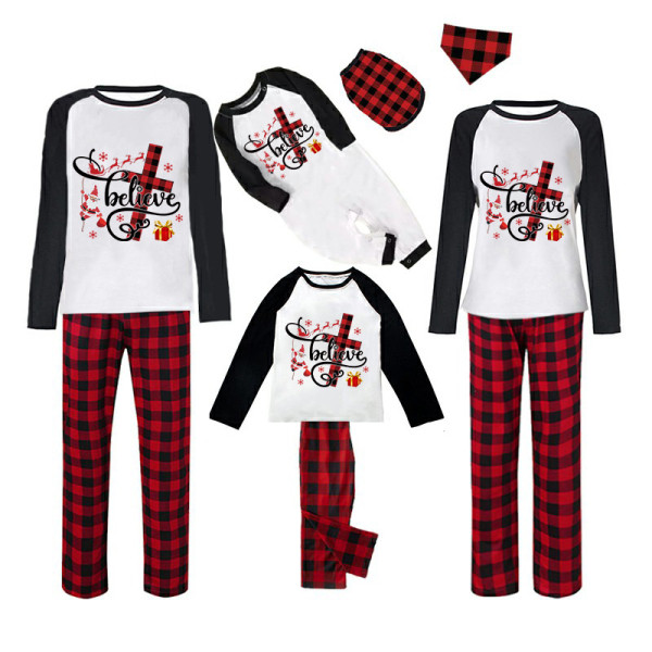 Christmas Matching Family Pajamas Santa Believe Crosses Plaids Pants Pajamas Set