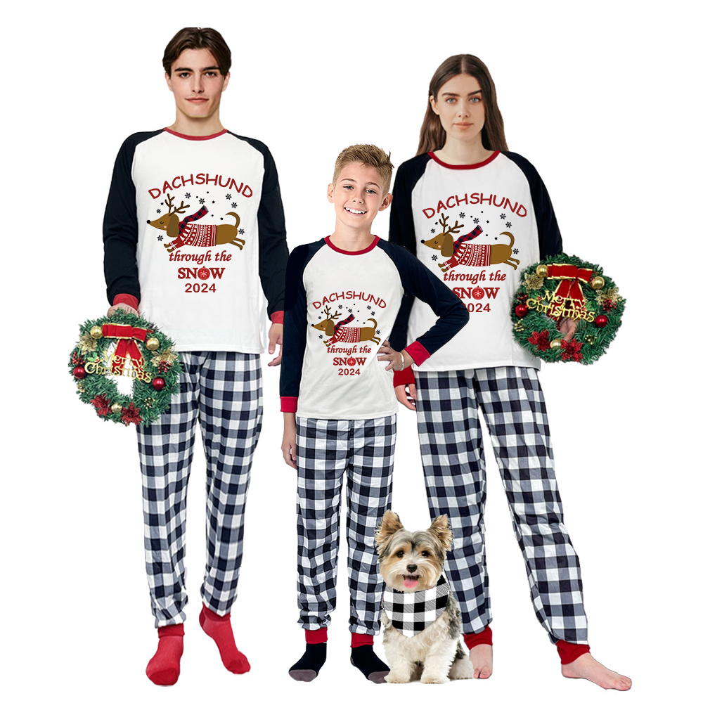 2024 Christmas Matching Family Pajamas Dachshund Through The Snow Gray Pajamas Set