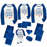 2024 Christmas Matching Family Pajamas Exclusive Design Christmas Crew Wreath Blue Plaids Pajamas Set