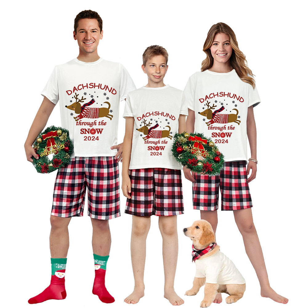 2024 Christmas Matching Family Pajamas Dachshund Through The Snow Short Pajamas Set