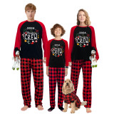 2024 Christmas Matching Family Pajamas Christmas Crew Wreath Black Red Plaids Pajamas Set