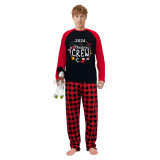2024 Christmas Matching Family Pajamas Christmas Crew Wreath Black Red Plaids Pajamas Set